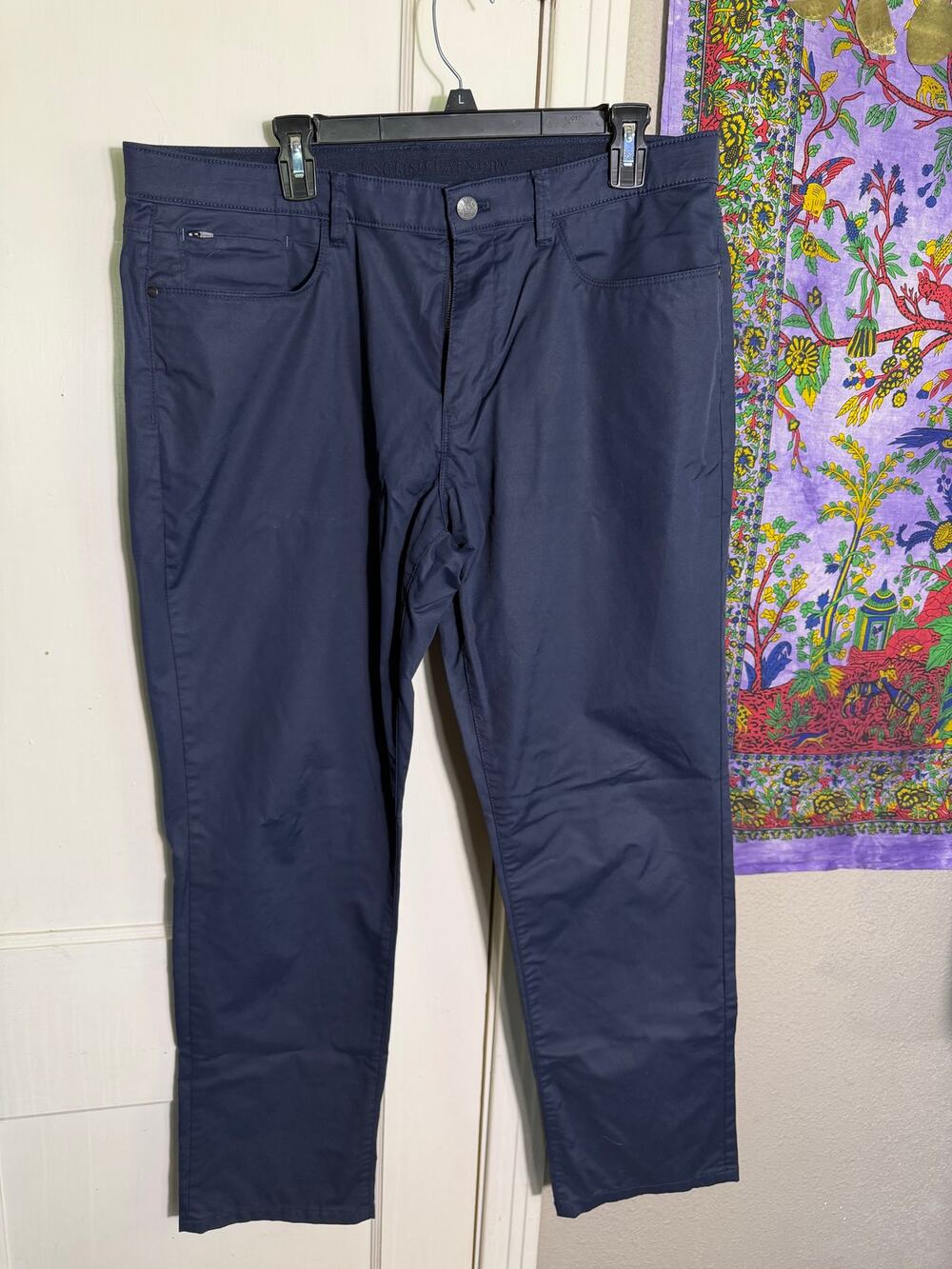 English Laundry Mens 36x30 Navy Stretch Chino Pants Slim Straight Cotton Blend